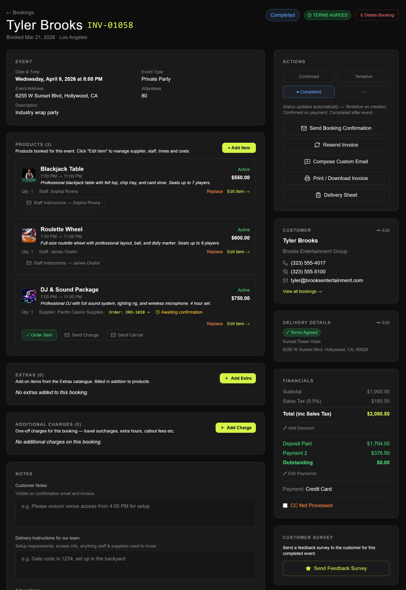 PitBoss HQ booking detail page